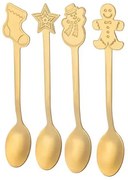 Karácsonyi rozsdamentes acél teáskanál szett - 4 darabos - arany színű