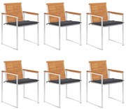 6 db tömör akácfa kerti szék párnákkal