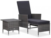 2 részes szürke polyrattan kerti bútorszett párnával