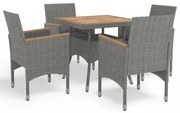 vidaXL 5 részes szürke polyrattan és akácfa kerti étkezőgarnitúra