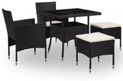 5 részes fekete polyrattan és üveg kültéri étkezőgarnitúra