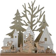 Karácsonyi asztali LED lámpa Domky szarvasokkal,MDF, 19,5 x 4,5 x 19,5 cm