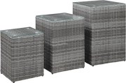vidaXL 3 db szürke polyrattan kisasztal üveg asztallappal