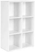 3 szintes könyvespolc, tárolópolc 6 rekesszel, fehér