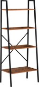 HOMCOM Létra Polc Ipari Könyvespolc 4 Polccal Nappaliba, Irodába, Tanuláshoz 60x35x145cm Rusztikus Barna | Aosom