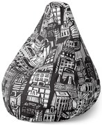 Pear babzsák rajzolt felhőkarcolók, fekete / fehér