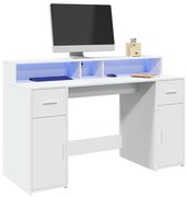 fehér szerelt fa íróasztal LED-világítással 140 x 55 x 91 cm