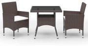 3 részes barna polyrattan és edzett üveg kerti étkezőszett
