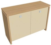 Verno alacsony szekrény 128 x 46 x 90 cm, üvegajtó, világos tölgy / vanília
