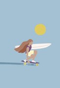 Illusztráció Flat illustration of surfer girl skating, LucidSurf