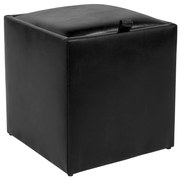 Kocka puff tárolóval, műbőr Fekete N