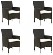 4 db fekete polyrattan kerti szék párnával