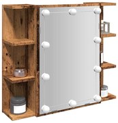 antik fa tükrös szekrény LED-ekkel 70 x 16,5 x 60 cm