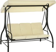 Outsunny 2 az 1-ben Hollywoodi Hintaágy Állítható Napernyővel, 3 Személyes Kertihinta, Terhelhetősége 240kg, Kerti Fekvőágy, 195x117x175 cm, Bézs | Ao