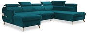 Türkiz bársony kinyitható sarokkanapé (jobb oldali-"U" alakú) Sweet Harmony – Miuform