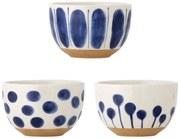 Fehér-kék kőedény tálka szett 3 db-os 500 ml Linora – Bloomingville