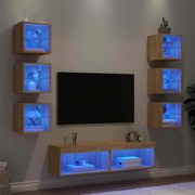 8 darab füstös tölgy színű szerelt fa TV-bútor LED-del