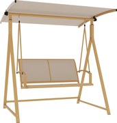 Outsunny 2-személyes kültéri kertihinta állítható napernyővel, UV védelem 30+, háromszög alakú fém keret, teherbírás 220 kg, 160x112x162 cm Khaki | Ao