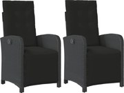vidaXL 2 db fekete polyrattan dönthető kerti szék lábtartóval