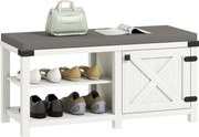 HOMCOM Rusztikus Cipőpad Cipőszervíz Pad Ülőkével Cipőtároló Pad Rekeszekkel 7 Pár Cipőhöz Előszoba Nappali Hálószoba 100x40x48 cm Fehér és Szürke | A