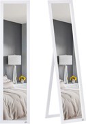 HOMCOM Teljes Méretű Tükör, 154 x 37 cm Fali Tükör Állvánnyal, Padló Tükör Nappaliba, Hálószobába, Fehér | Aosom
