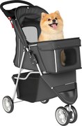 PawHut összecsukható kutyakocsi kis kutyáknak — tárolókosár, hálós ablakok, pohártartó, 10 kg, 77×44×102 cm, sötétszürke | Aosom