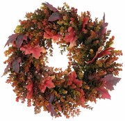 Mű őszi koszorú eukaliptusz és juharlevelek,átmérő 40 cm, piros-zöld