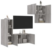 4 darab szürke sonoma színű szerelt fa fali TV-bútor