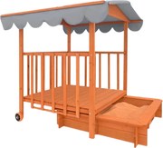 HAPPY homokozó verandával, tömör borókafenyőből 130 x 130 x 143 cm barna szürke Jurhan