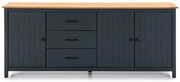 Sötétkék borovi fenyő alacsony komód 190x80 cm Miranda – Marckeric