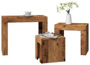 3 db antik fa színű szerelt fa rakásolható dohányzóasztal