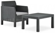 2 részes antracitszürke PP rattan kerti pihenőszett párnával