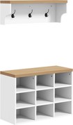 HOMCOM Előszoba Kabát állvány és Cipő Padozat 2 az 1-ben Előszobai Bútor 3 Fogantyúval és Polcokkal 9 Pár Cipőnek 75x30x50 cm és 75x20x22.5 cm Fehér |