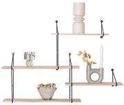 Harlem polc, 4 natúr fa polccal, fekete keret 99x17,5x62 cm