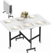 HOMCOM összecsukható étkezőasztal 4–6 személyre, kerekekkel, acél lábak — helytakarékos, 120×80×73 cm, fehér | Aosom