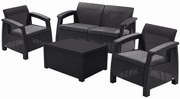 Keter Corfu box set kerti bútor kétszemélyes kanapé + két fotel + asztal, grafitszürke