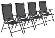 4 darabos összecsukható kerti székkészlet, 8-szögben dönthető háttámlával, max. székenként 150 kg teherbírás, fekete