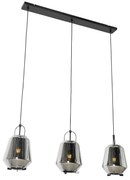 Függőlámpa fekete füstüveggel 23 cm hosszúkás 3-lámpás - Kevin