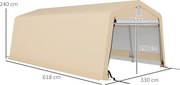 Outsunny Autóbeálló Sátor 6,2 x 3,3 x 2,4 m Erős Galvanizált Acél Magas Sűrűségű 150 g/m² PE Vízálló Anti-UV, 1 Khaki Ajtó és 2 Szellőző | Aosom