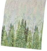 Fenyőerdő, arany lurexes gépi gobelin asztali futó, 44 x 140 cm