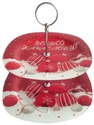 karácsonyi üveg két emeletes süteményes állvány Boldog karácsonyt felirattal