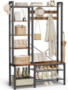 VASAGLE Előszobafal paddal és cipőtárolóval 140x120x190 cm, barna/fekete