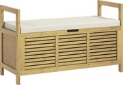 HOMCOM Cipőpados ülőke, Bambusz, tárolós padsor, Kabátakasztós ülőke, tároló pad nappaliba, előszobába, 100 x 40 x 60 cm, természetes | Aosom
