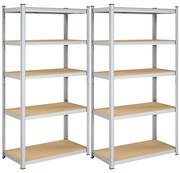 2 db Nagy teherbírású 5 szintes polc, 200 x 100 x 50 cm, ezüst