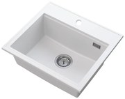 SINK Quality Mosogató Minőségi Ferrum Új 5055, 1 kamrás gránit mosogató 560x500x210 mm + króm szifon, fehér, SKQ-FER.5055.WH.X