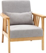 HOMCOM Modern Karosszék Bársonyos Kárpittal és Fa Vázzal, Hálószobai és Nappali Karosszék Extra Párnával, 68x75x78 cm, Szürke | Aosom