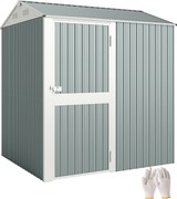 Outsunny fém szerszámos fészer 3,5 m² – magas, zárható kerti tároló kontyolt tetővel, szellőzőkkel és kesztyűvel, 209 × 177 × 236 cm, világosszürke |