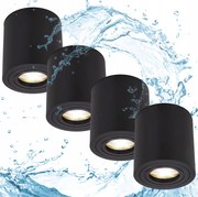 4x Halogén lámpatest GU10 Led cső Fürdőszobai fekete vízálló lámpa