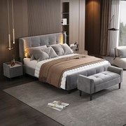 Led kárpitozott ágy 140X200CM+1xéjjeliszekrény zsámoly hálószoba szett