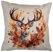 Őszi párnahuzat 45x45 cm szarvas falevélkoszorúban